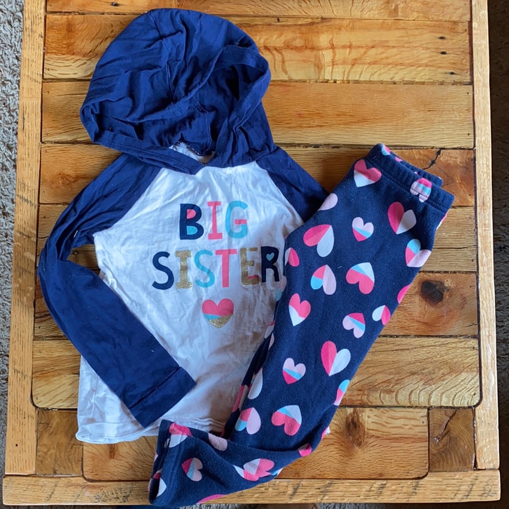 Carter's 6/6x Big Sister Hooded Long Sleeve Fleece Pants Outfit Set